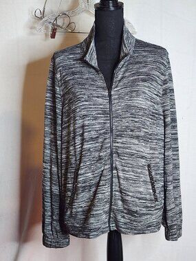 Juicy Couture Black White Marle Poly Rayon Span Crystal Detail Sweater Jacket XL